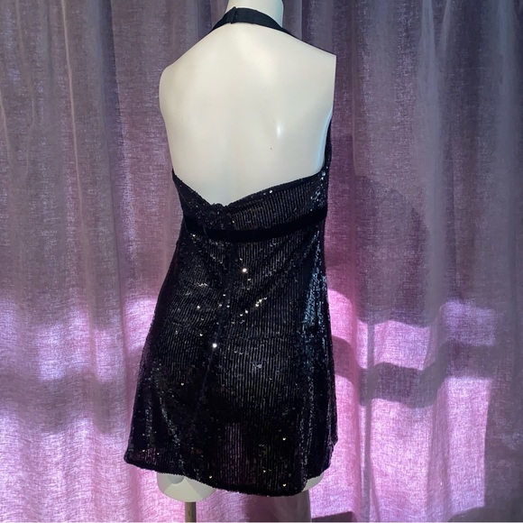 Marciano black sequin halter mini dress size medium - Picture 4 of 12
